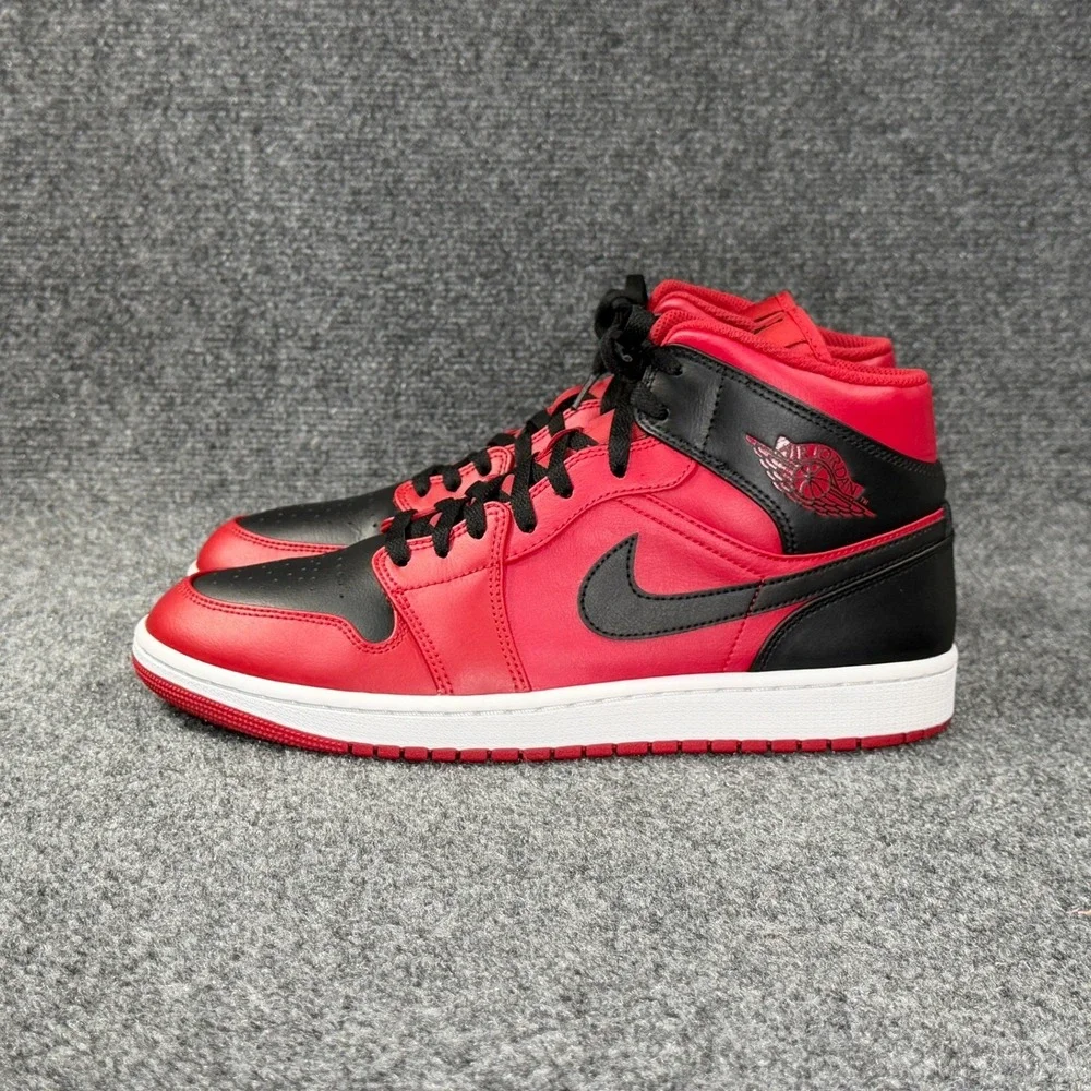 Jordan 1 Mid Reverse Bred Shoes Men's 11 Red Black Athletic Retro Sneakers